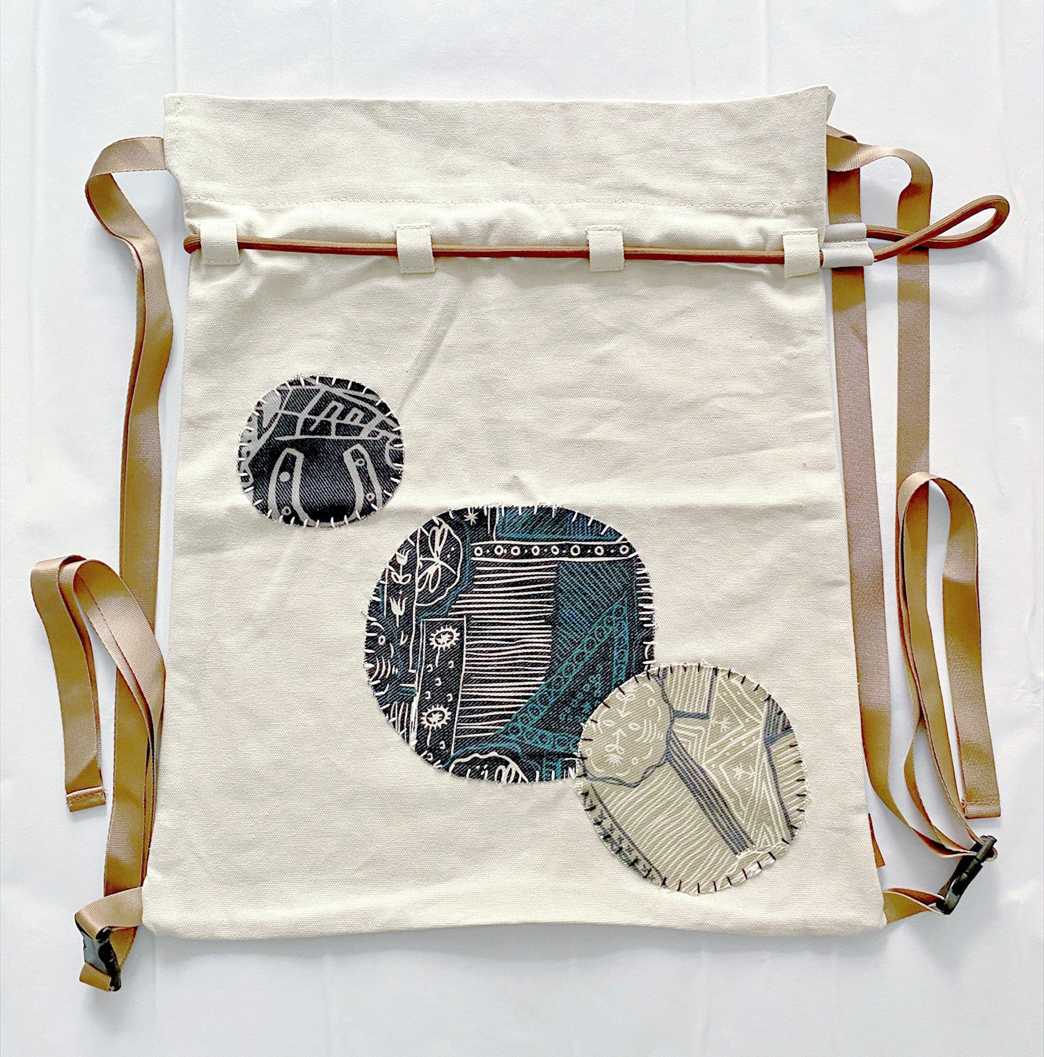 Backpack with unique patchwork design for slow living