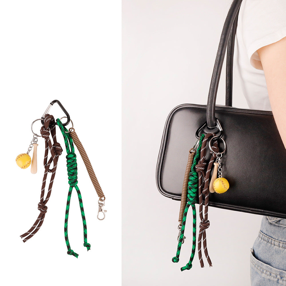 Carabiner bag pendant styled on a relaxed everyday bag