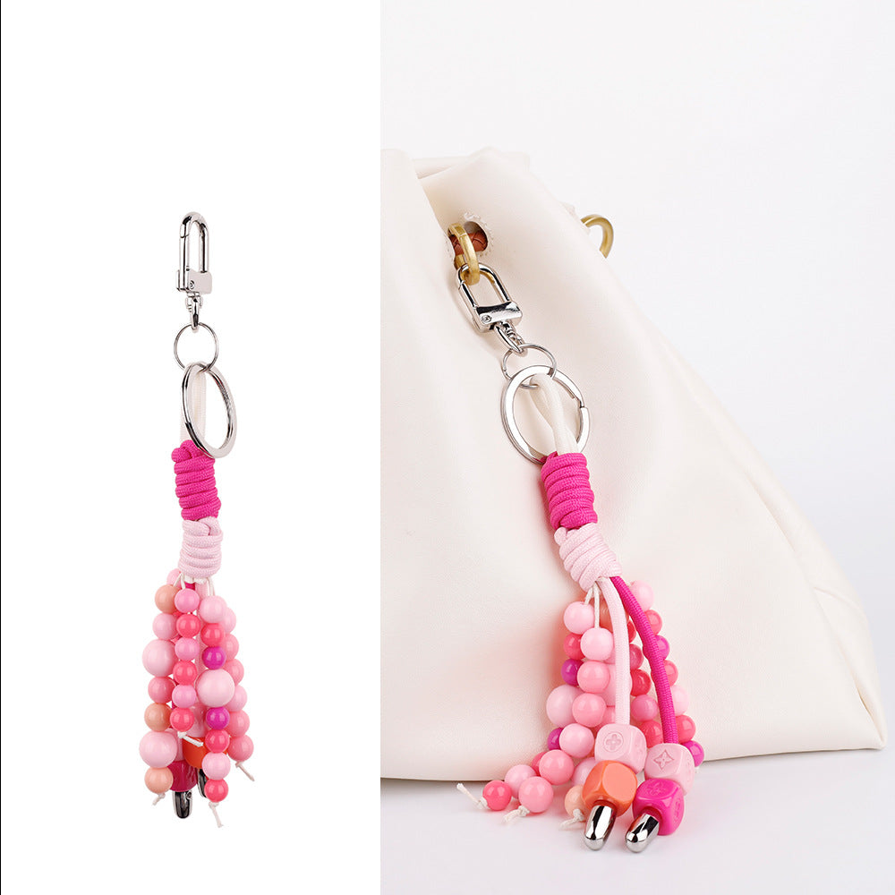 Handmade pink bead pendant for handbag handles