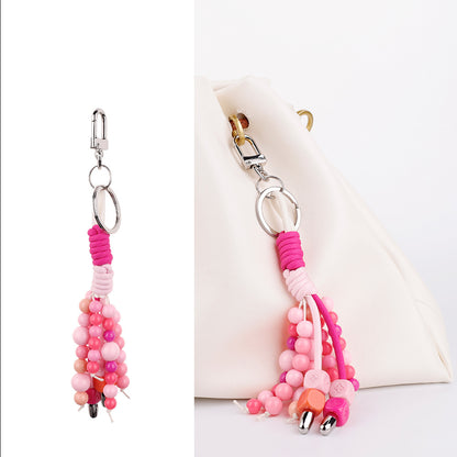 Handmade pink bead pendant for handbag handles