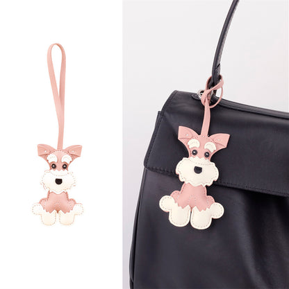 Cute canine charm decorating a backpack zipper