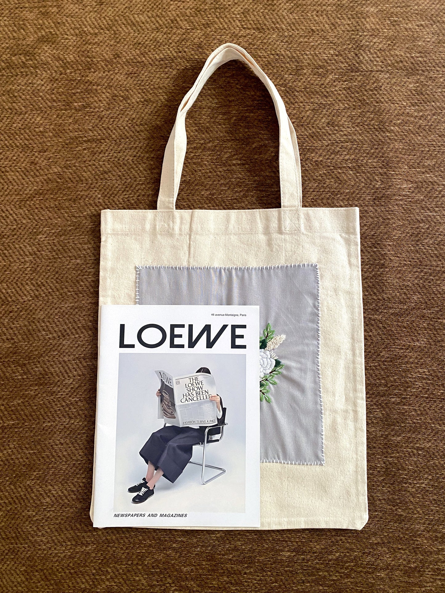 Hand embroidered canvas tote for a yoga lover and wellness enthusiast