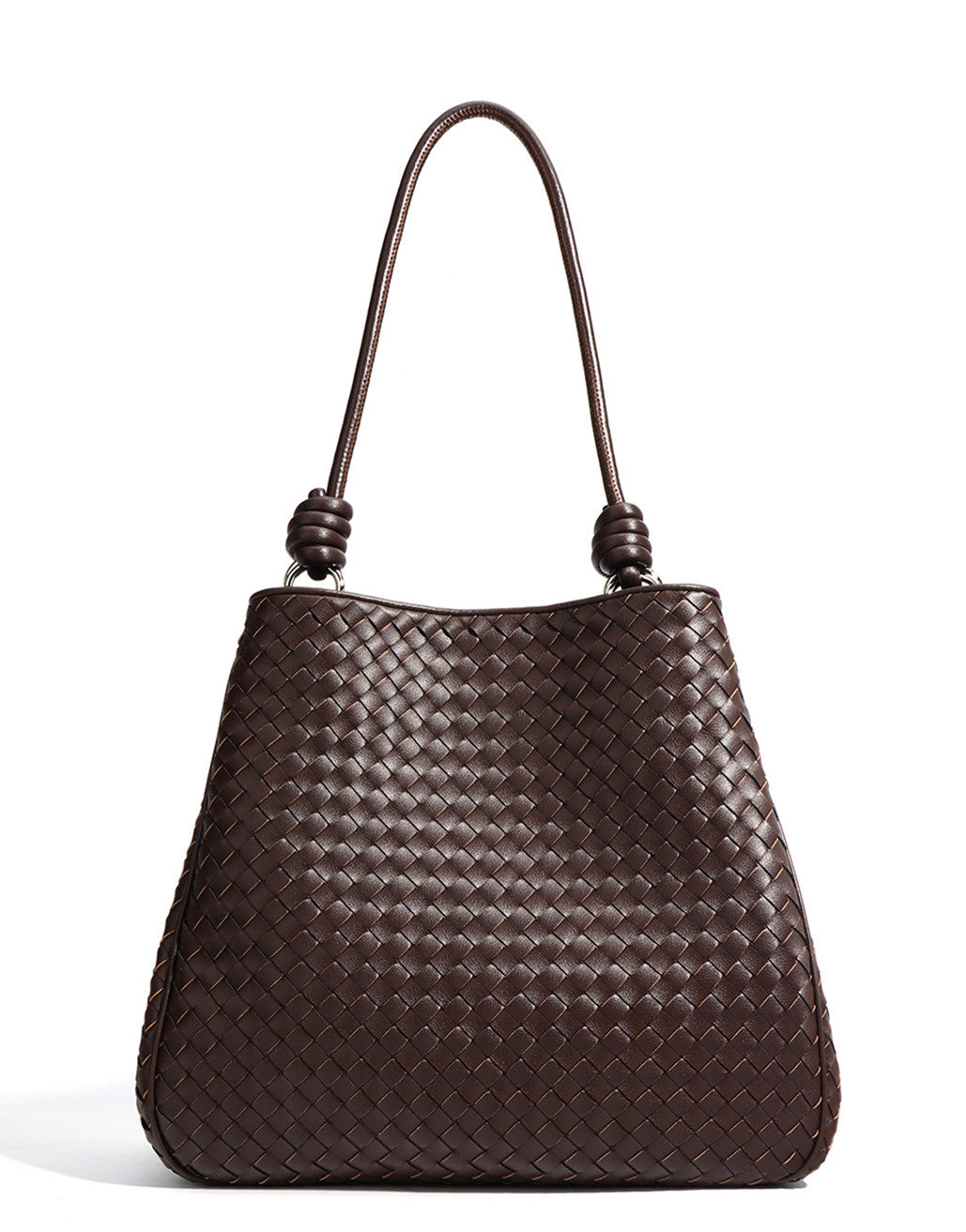 Women's Woven Leather Work Tote Bag With Long Shoulder Strap