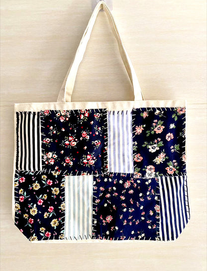 Personalized Durable Canvas Tote Bag with Unique Handcrafted Patchwork Patterns