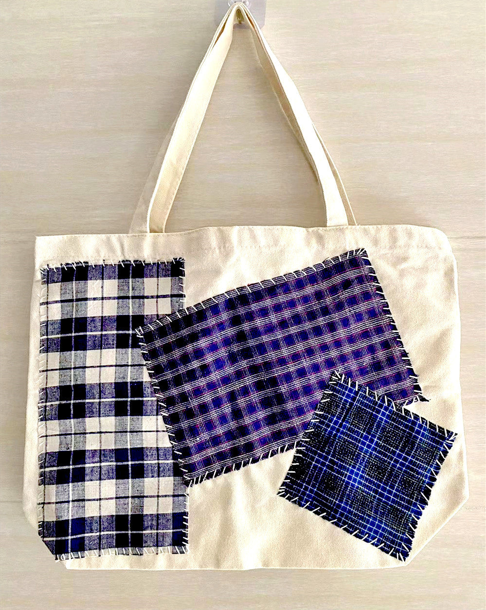 Handcrafted Patchwork Canvas Tote Bag for Daily Use and Shopping