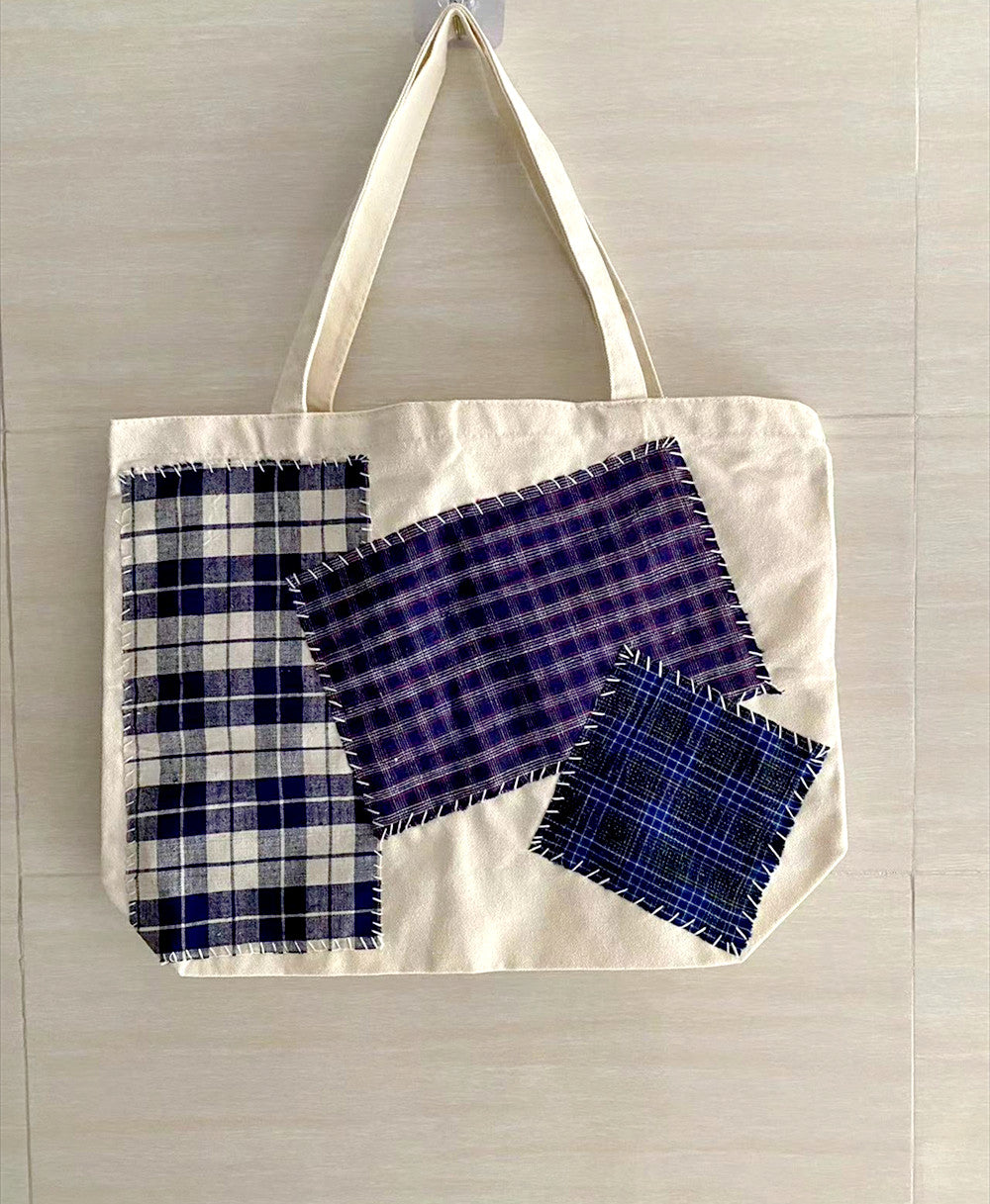 Handmade Canvas Tote Bag with Detailed Patchwork and Durable Fabric