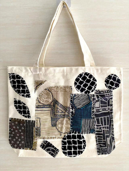 Handcrafted Durable Canvas Tote Bag With Unique Patchwork Design and Versatile Carry Options