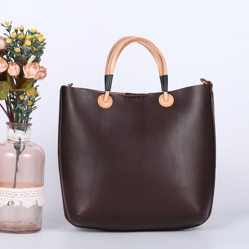 Timeless Leather Bucket Tote Woyaza