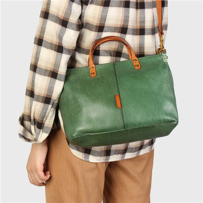 Classic Retro Style Genuine Leather Commuter Handbag woyaza