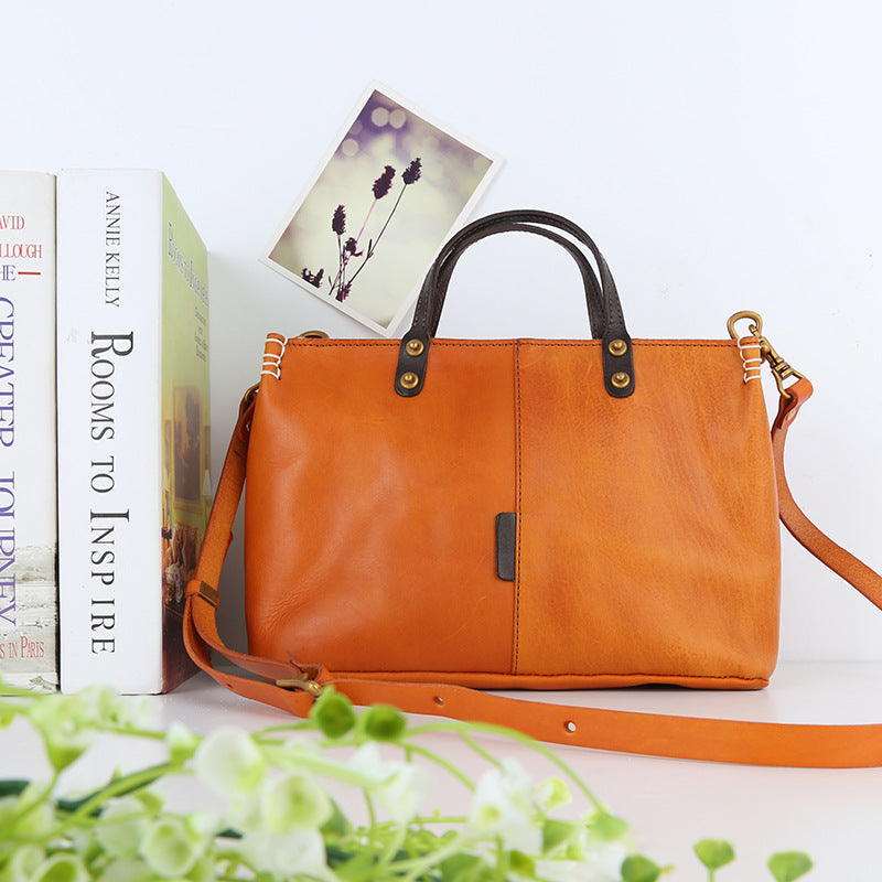 Vintage-Inspired Genuine Leather Commuter Tote for Ladies woyaza
