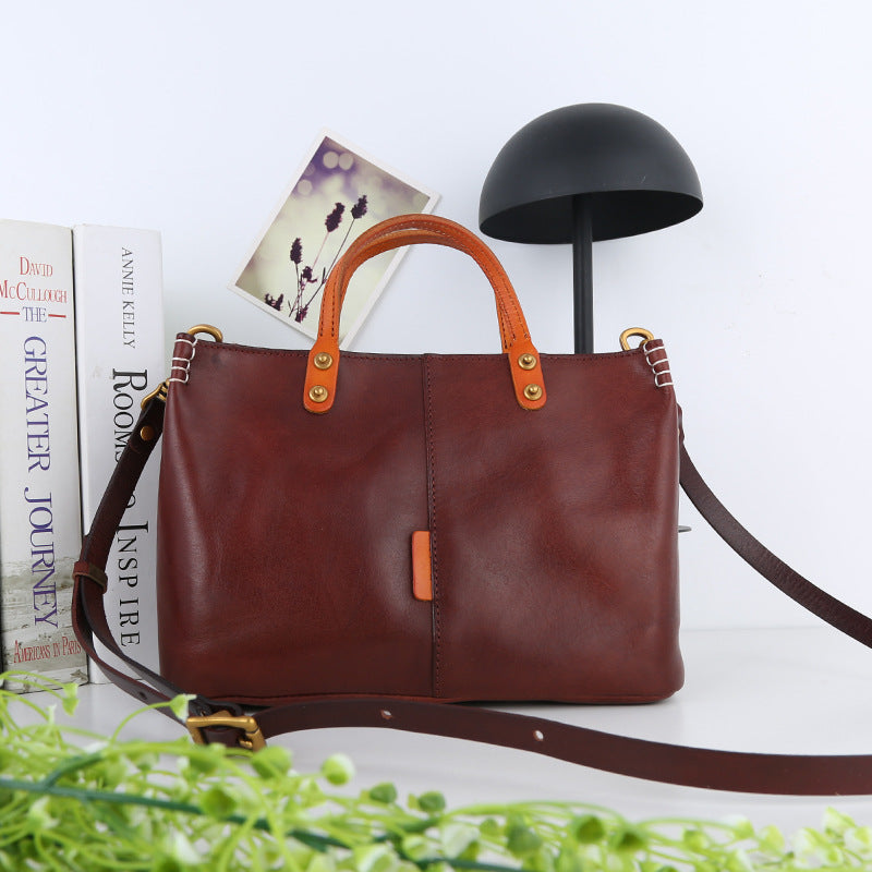 Vintage-Inspired Classic Leather Commuter Tote for Women woyaza