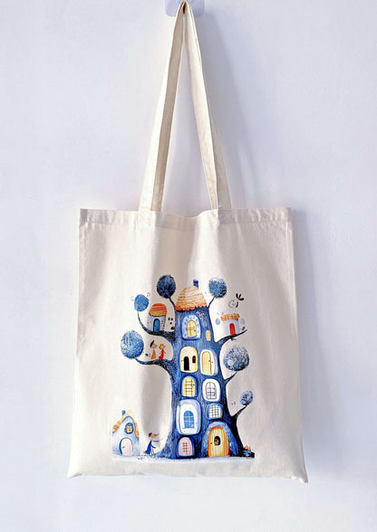 hand-printed pattern tote for work or study essentials