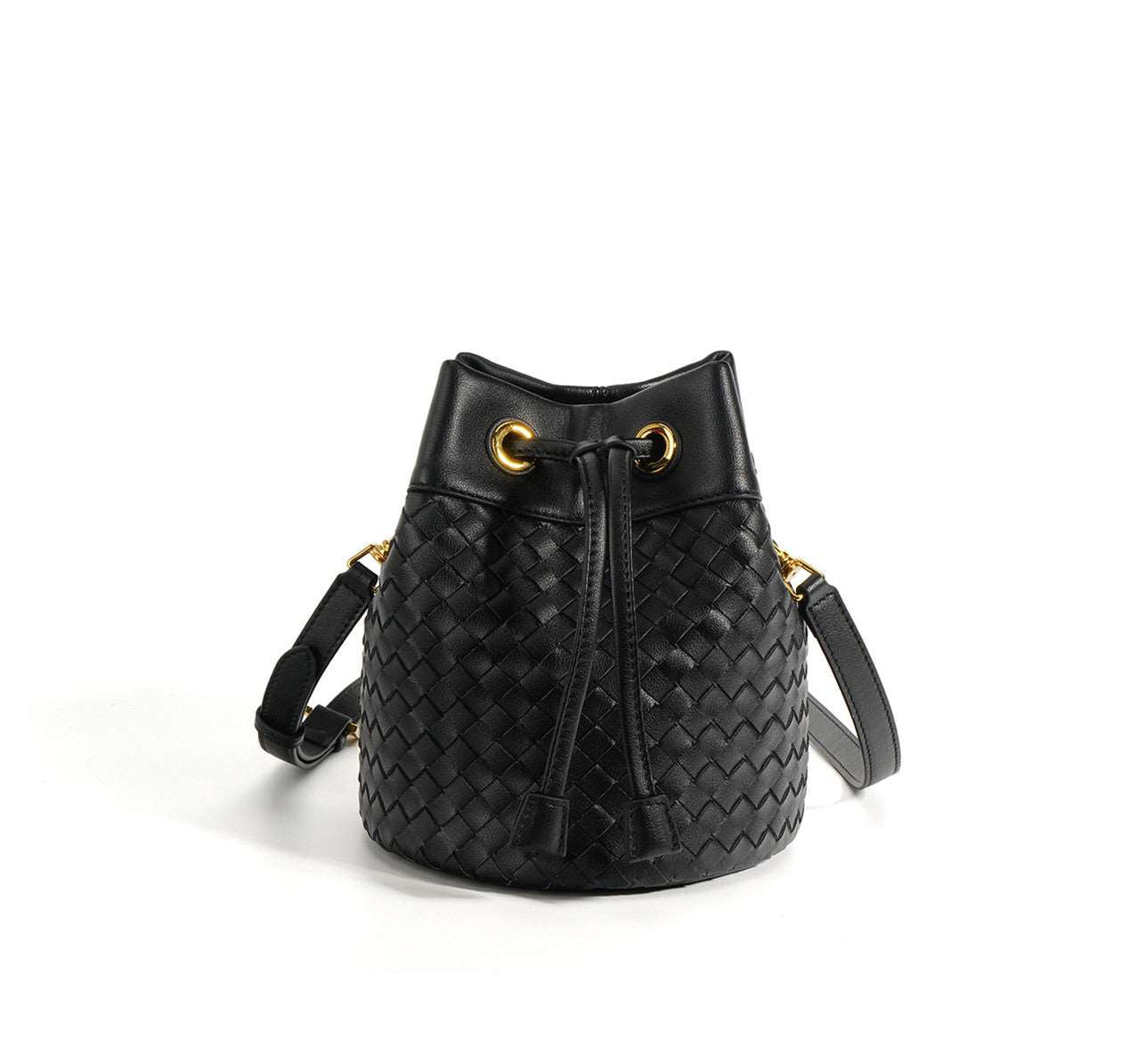 Trendy Handcrafted Drawstring Leather Bucket Purse woyaza