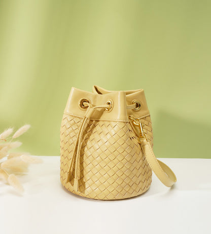 Unique Handwoven Leather Satchel with Drawstring woyaza
