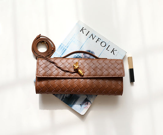 Women’s Fashion Handmade Woven Leather Clutch Bag for Daily Use