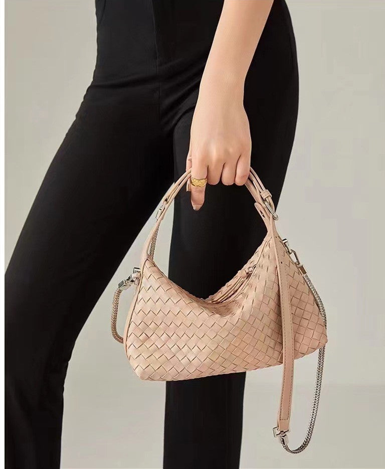 Fashionable Leather Crossbody Bag with Handwoven Pattern