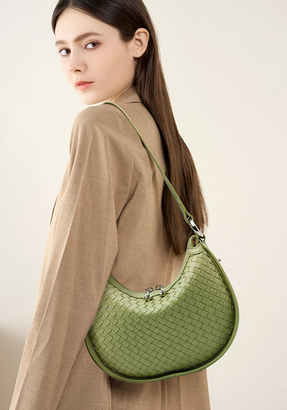 Soft Leather Handwoven Single Shoulder Crossbody Bag with Braided Detail