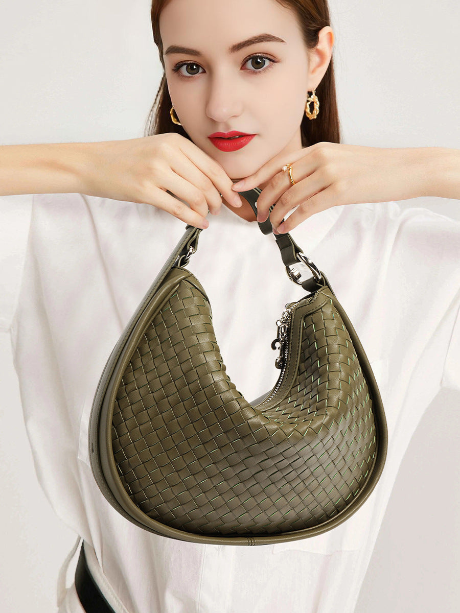 Classic Half Moon Shape Leather Shoulder Bag Handcrafted with Care