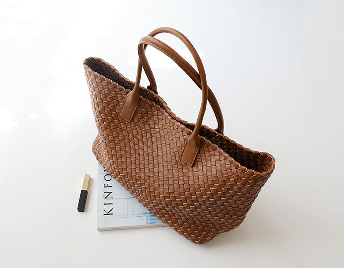 Fashion-Forward Handwoven Leather Tote Bag for Ladies woyaza