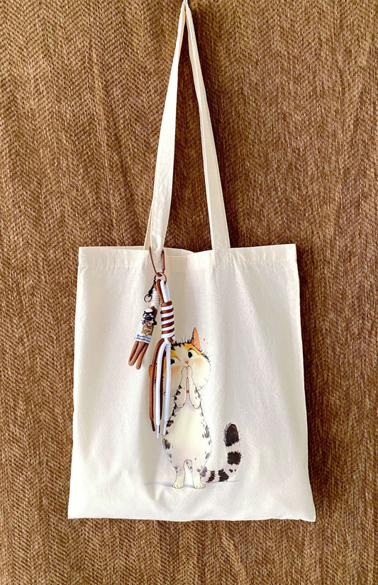 unique hand printed tote bag with subtle variations in the artwork