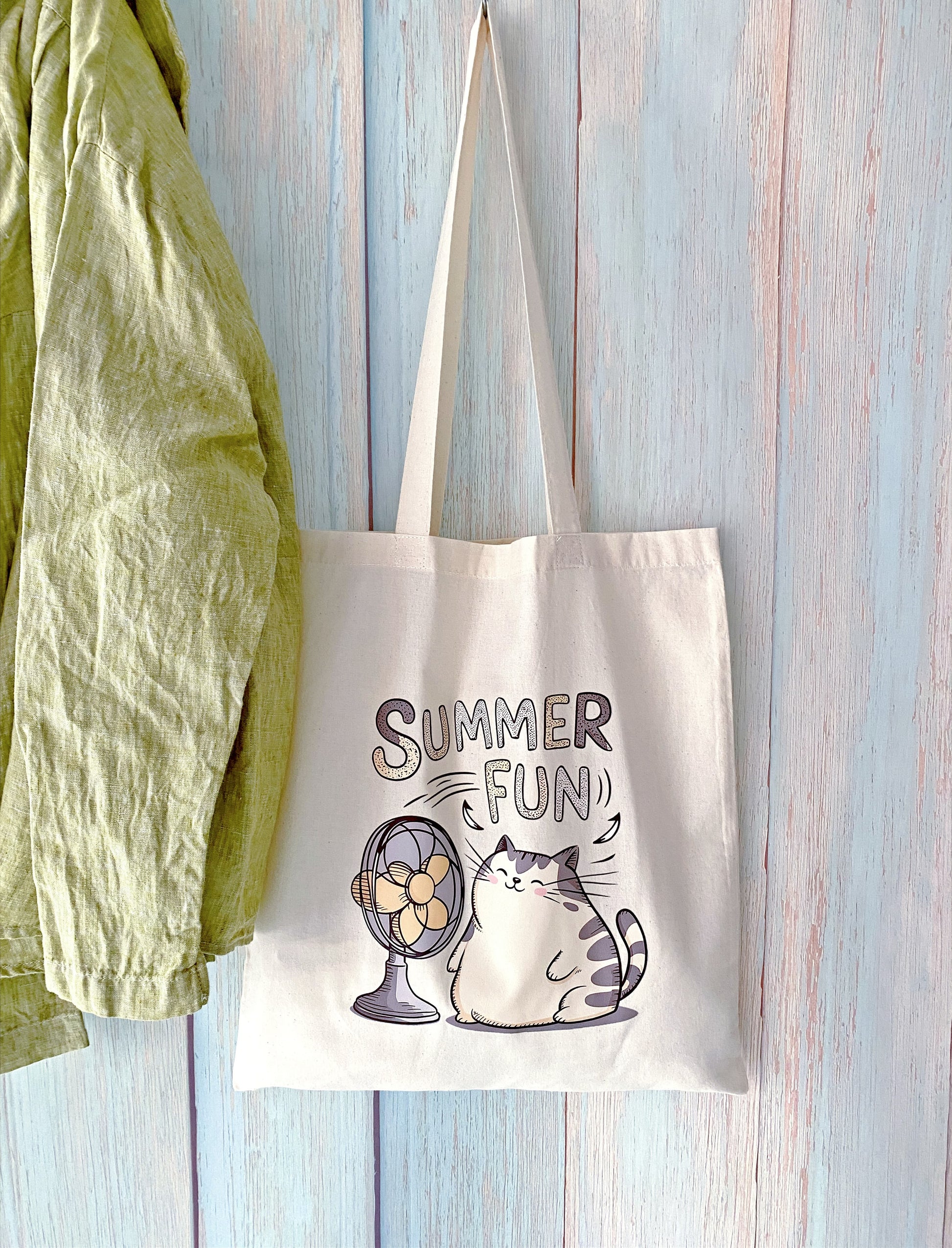 Thoughtful cotton tote gift with original hand printed kitty artwork for everyday use
