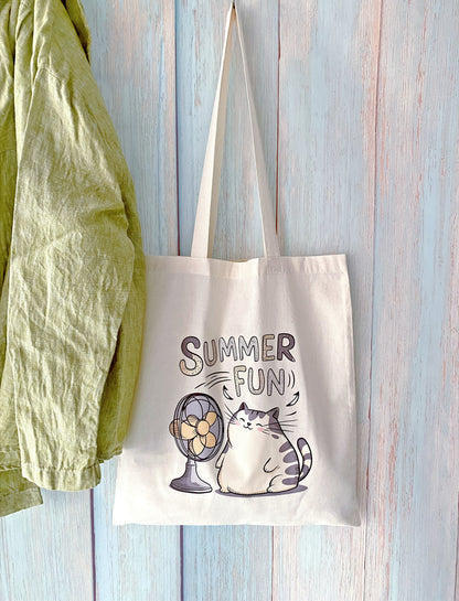 Thoughtful cotton tote gift with original hand printed kitty artwork for everyday use