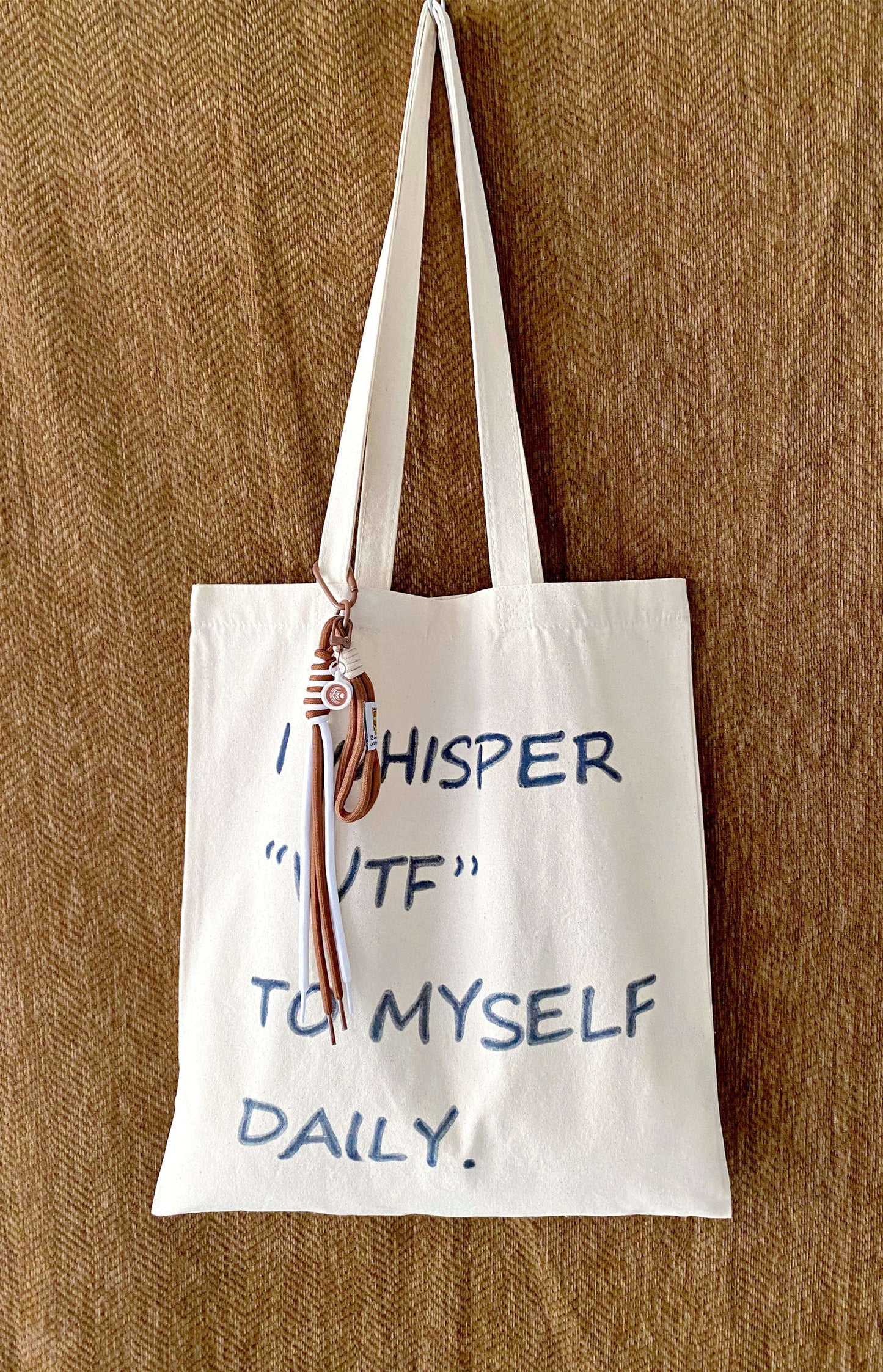 Aesthetic canvas bag with a human touch for mindful grocery shopping trips