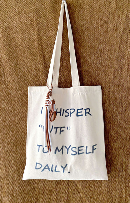 Aesthetic canvas bag with a human touch for mindful grocery shopping trips