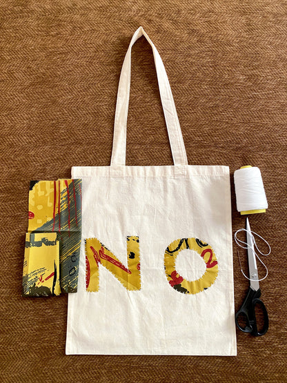 Durable lightweight cotton tote with patchwork