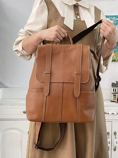 Classic Women's Leather Backpack with Top-Grain Cowhide and Spacious Compartments