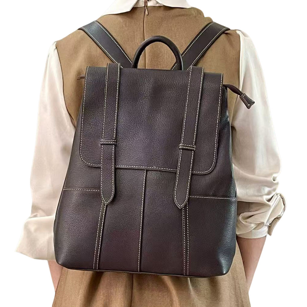 Durable and Fashionable Genuine Leather Backpack for Women with Soft Cowhide