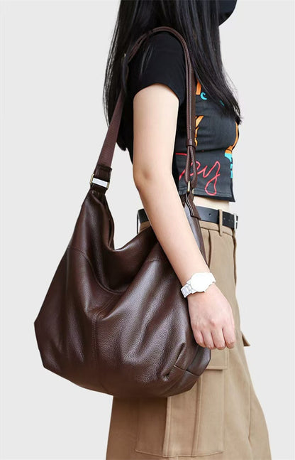 Large Capacity Soft Leather Shoulder Bag for Work and Shopping