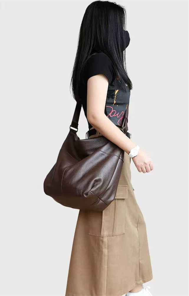 Large Soft Leather Shoulder Crossbody Bag for Work and Casual Outings