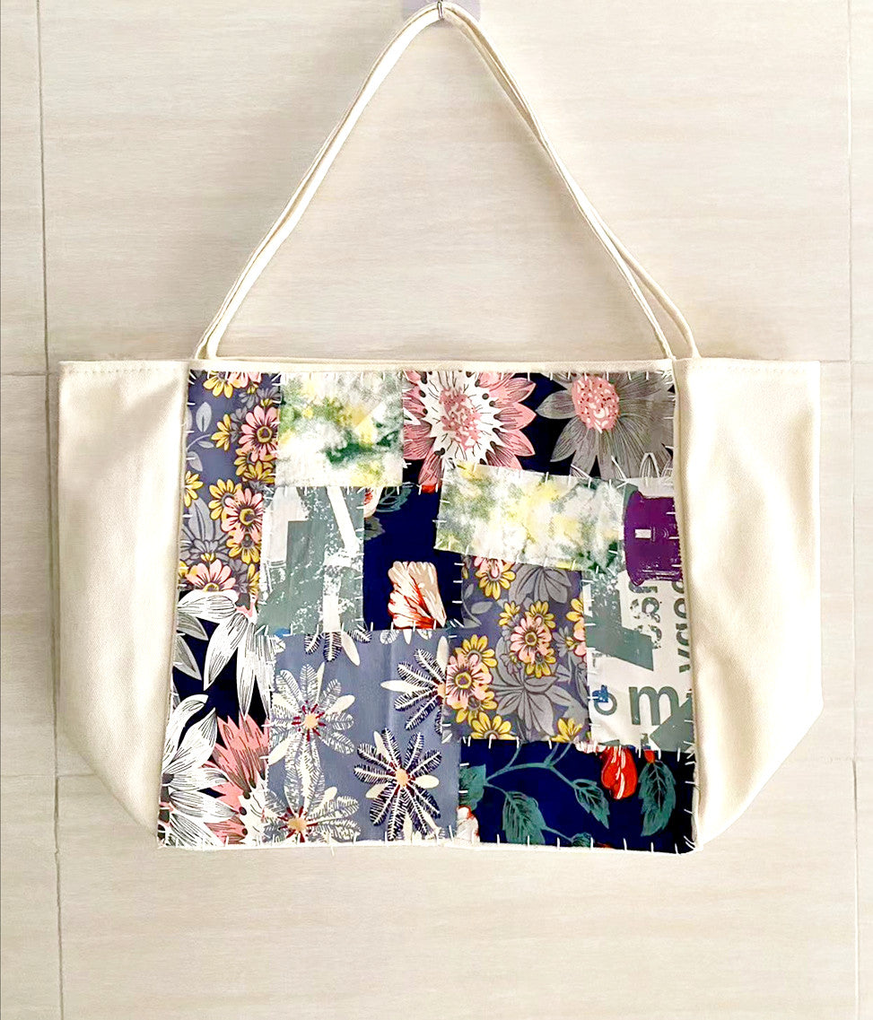 Handmade Patchwork Canvas Tote Bag with Large Capacity and Durability