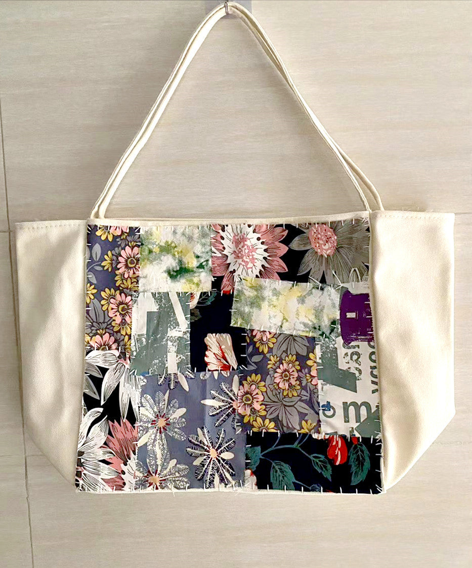 Custom Handmade Patchwork Tote Bag with Quilted Design