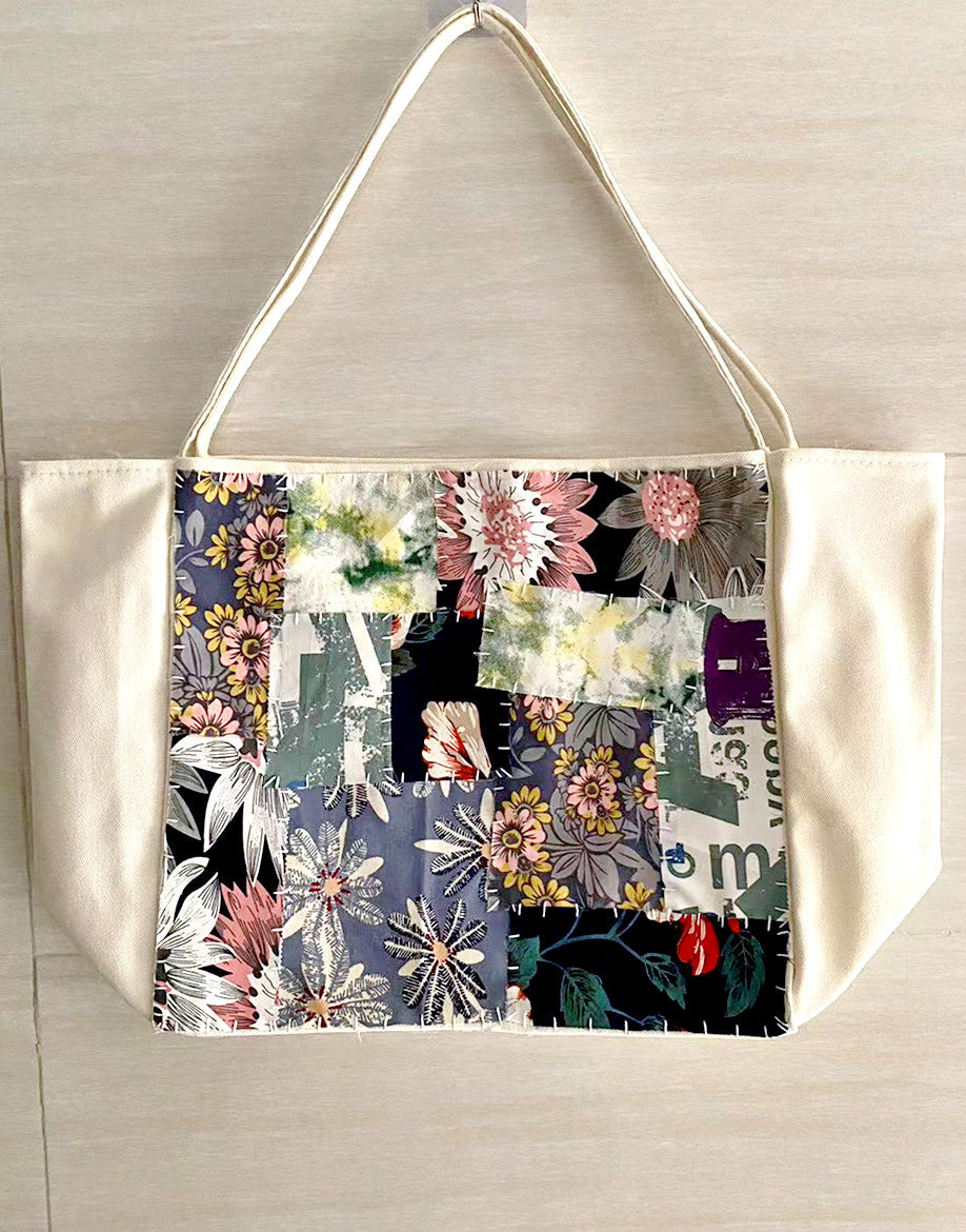 Durable Handmade Canvas Bag with Hand-Stitched Patchwork