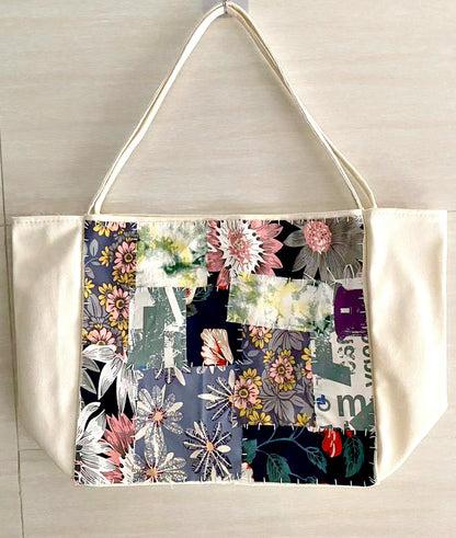 Large Capacity Handmade Tote Bag with Unique Fabric Design