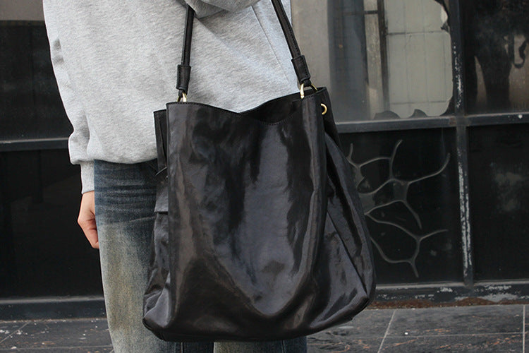 Ladies Vintage Large Capacity Soft Genuine Leather Tote Bag