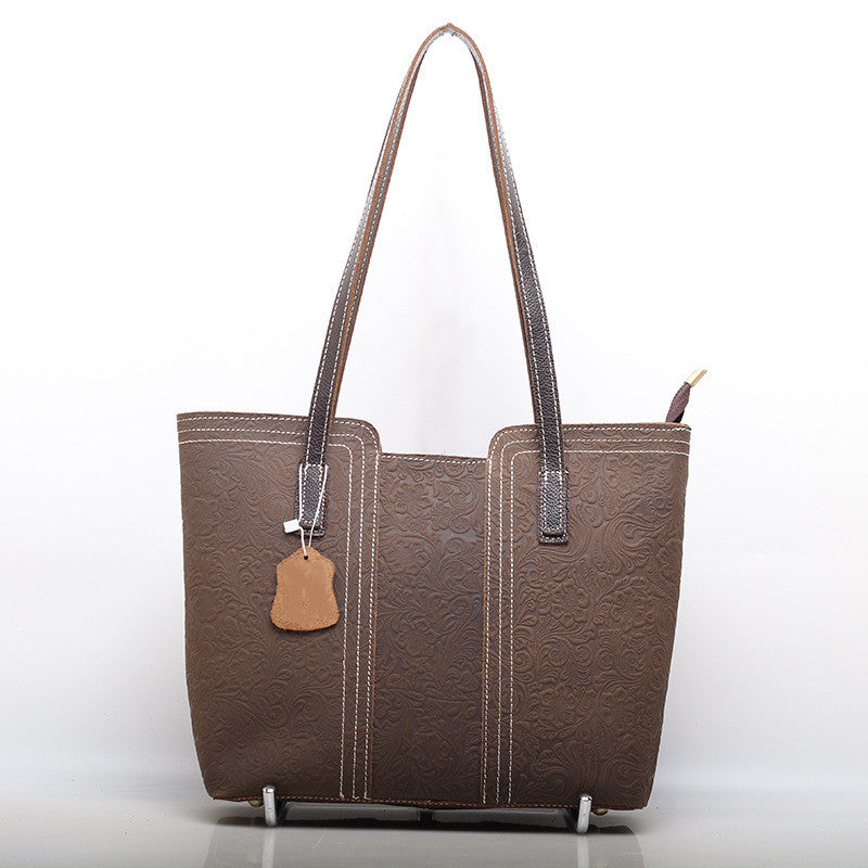 Classic Leather Tote with Embossed Pattern for Women woyaza