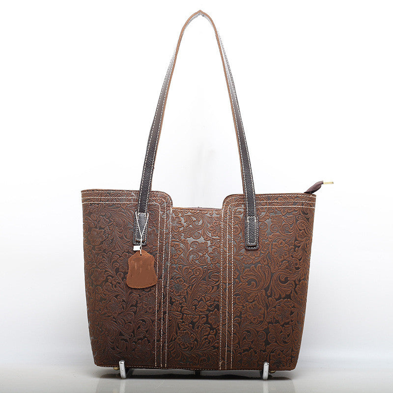 Large Capacity Leather Work Tote with Embossed Detail woyaza