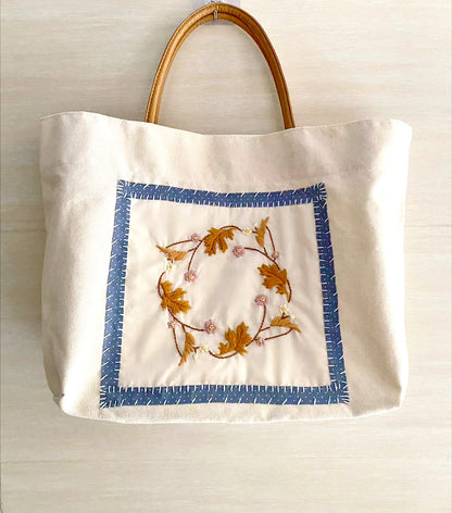 Large Capacity Handmade Embroidered Canvas Bag for Shopping and Travel