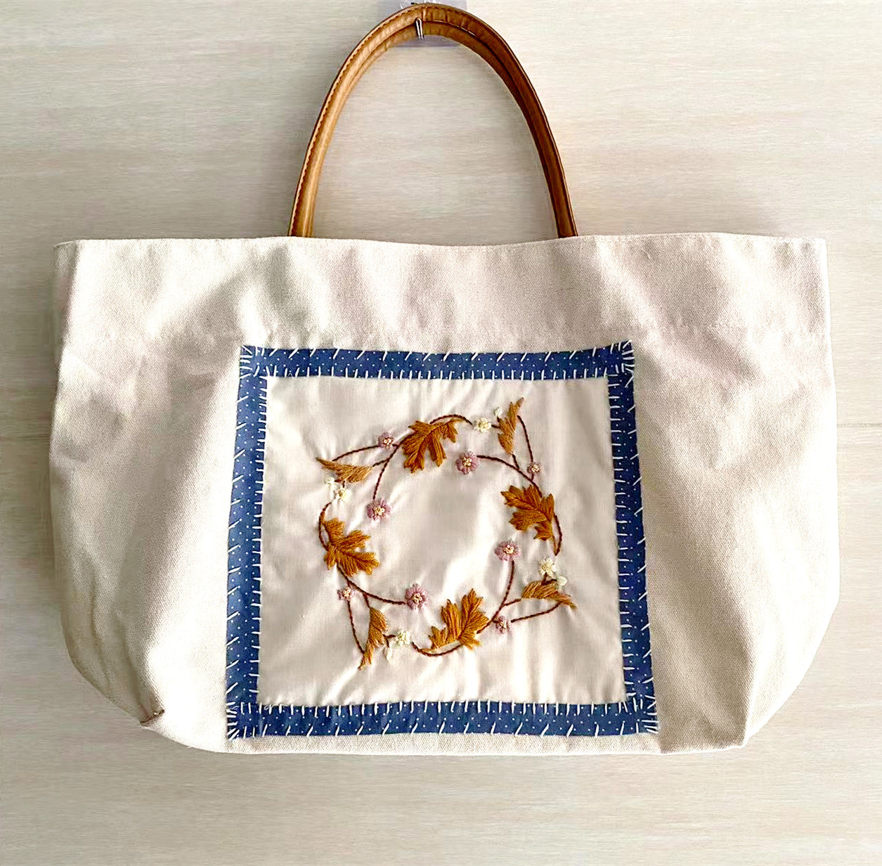 Durable Eco-Friendly Canvas Bag with Handmade Embroidery for Street Style