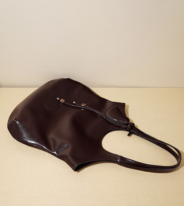 Chic Pear-Shaped Leather Bucket Bag for Women with Dual Handles