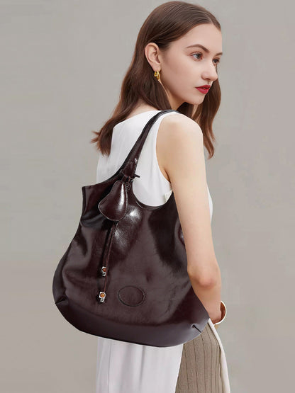 Designer Leather Bucket Bag for Women with Top Handles