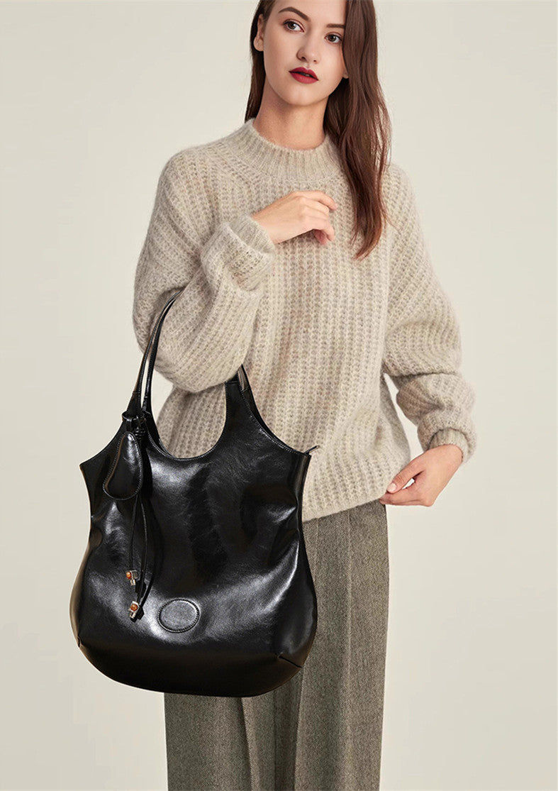 Pear-Shaped Leather Tote Bag for Women