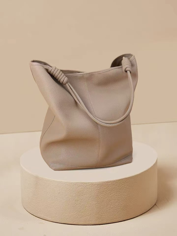 Soft Leather Bucket Bag with Removable Inner Fabric Pouch for Organization