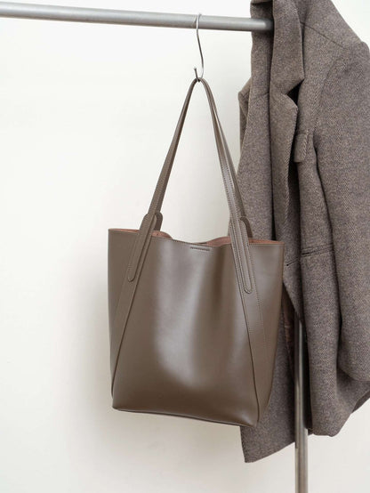 Top-Grade Leather Women's Elegant Roomy Work Tote Handbag Woyaza