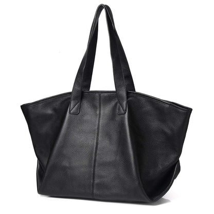 High-Capacity Ladies' Fashion Shoulder Bag in Genuine Black Leather woyaza