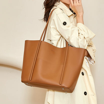Chic Ladies' High-Quality Cowhide Leather Oversized Tote Handbag woyaza