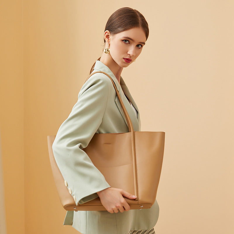 Premium Cowhide Women's Trendy Oversized Work Tote Single Shoulder Bag woyaza